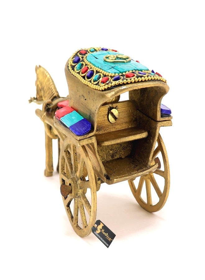 Two Moustaches Gemstone Work Brass Horse Cart Replica Decor Showpiece, Royal Vintage Miniature Home & Office Decor, for Housewarming, Weddings & Festivals, Multicolored, Pack of 1 - Image 2